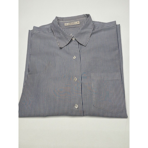 Foxcroft Women's Size 12 Blue & White Striped Wrinkle Free Long Sleeve Shirt - Picture 10 of 10